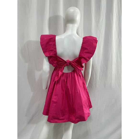 For Love & Lemons 'Clementine' Pink Poplin Mini Dress Size S - Picture 3 of 5